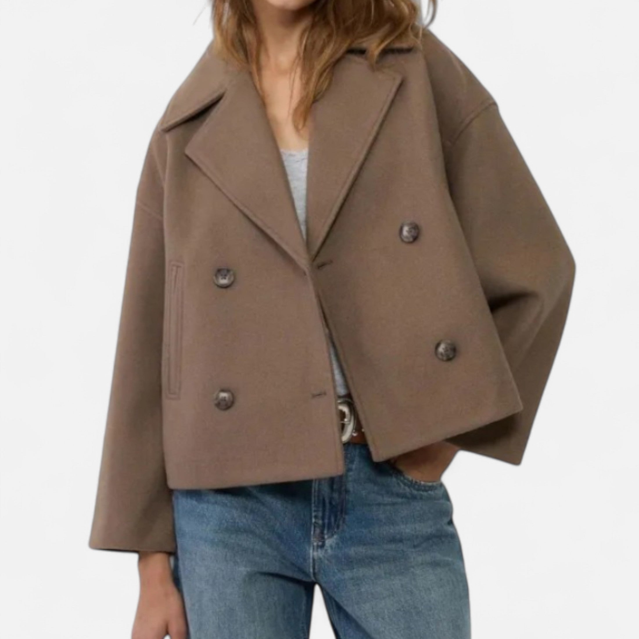 Abrigo Corto Mujer Oversize Elegante