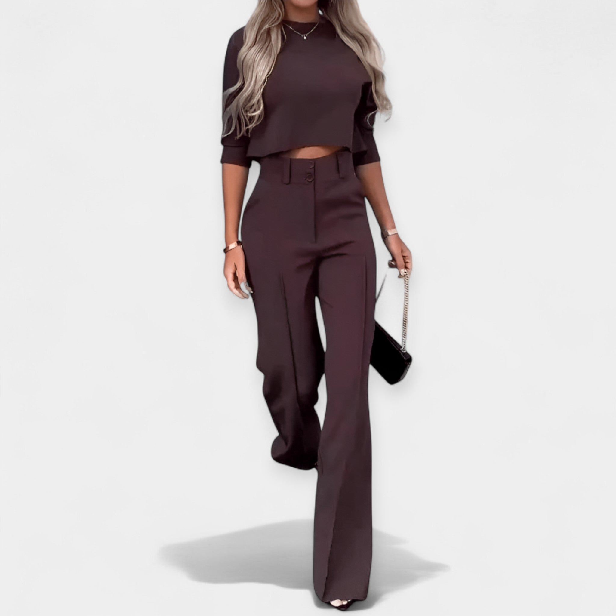 conjunto de crop top y pantalón palazzo