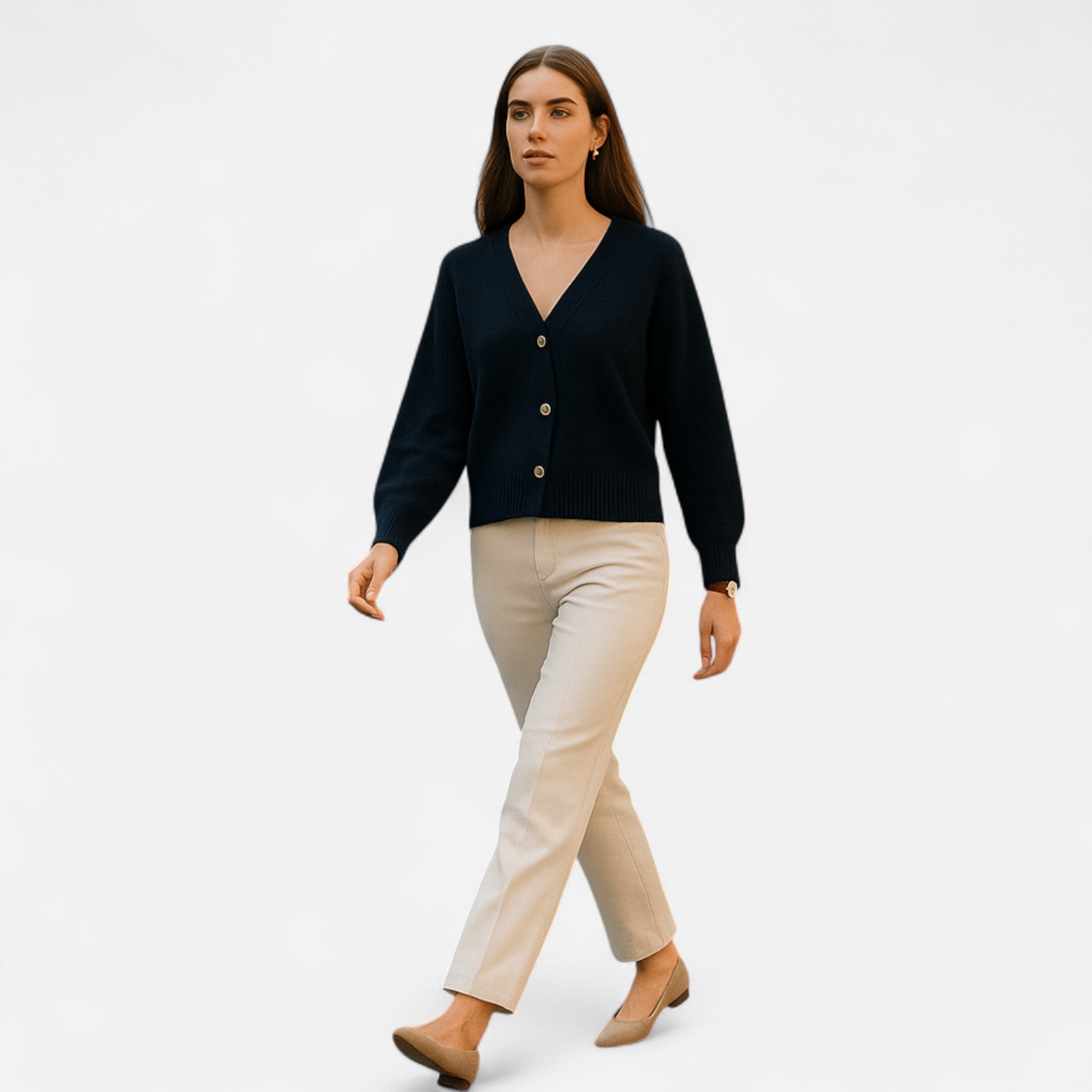 Cárdigan Mujer Lana Premium con Botones en Diagonal