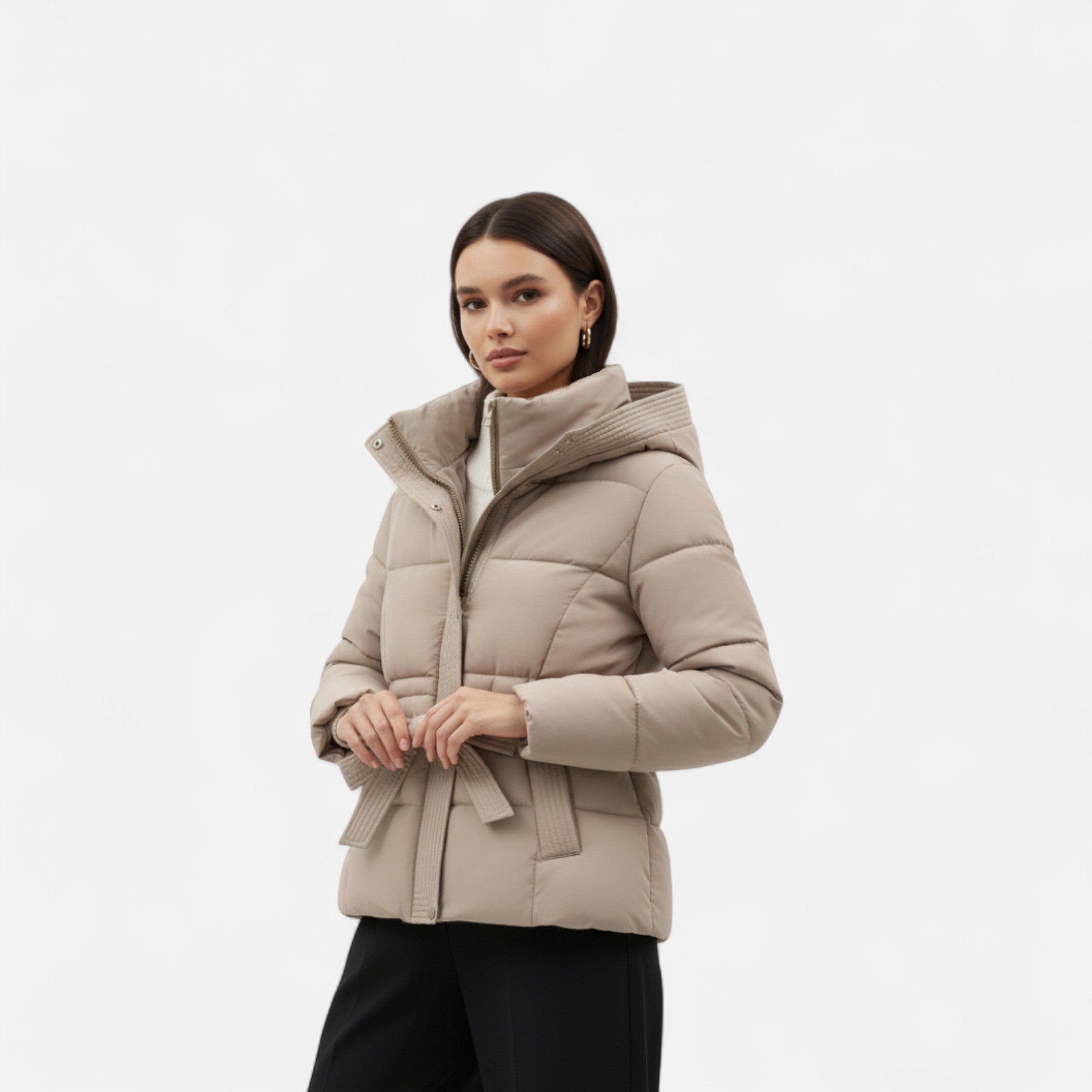 Chaqueta Mujer Invierno Acolchada con Cinturón