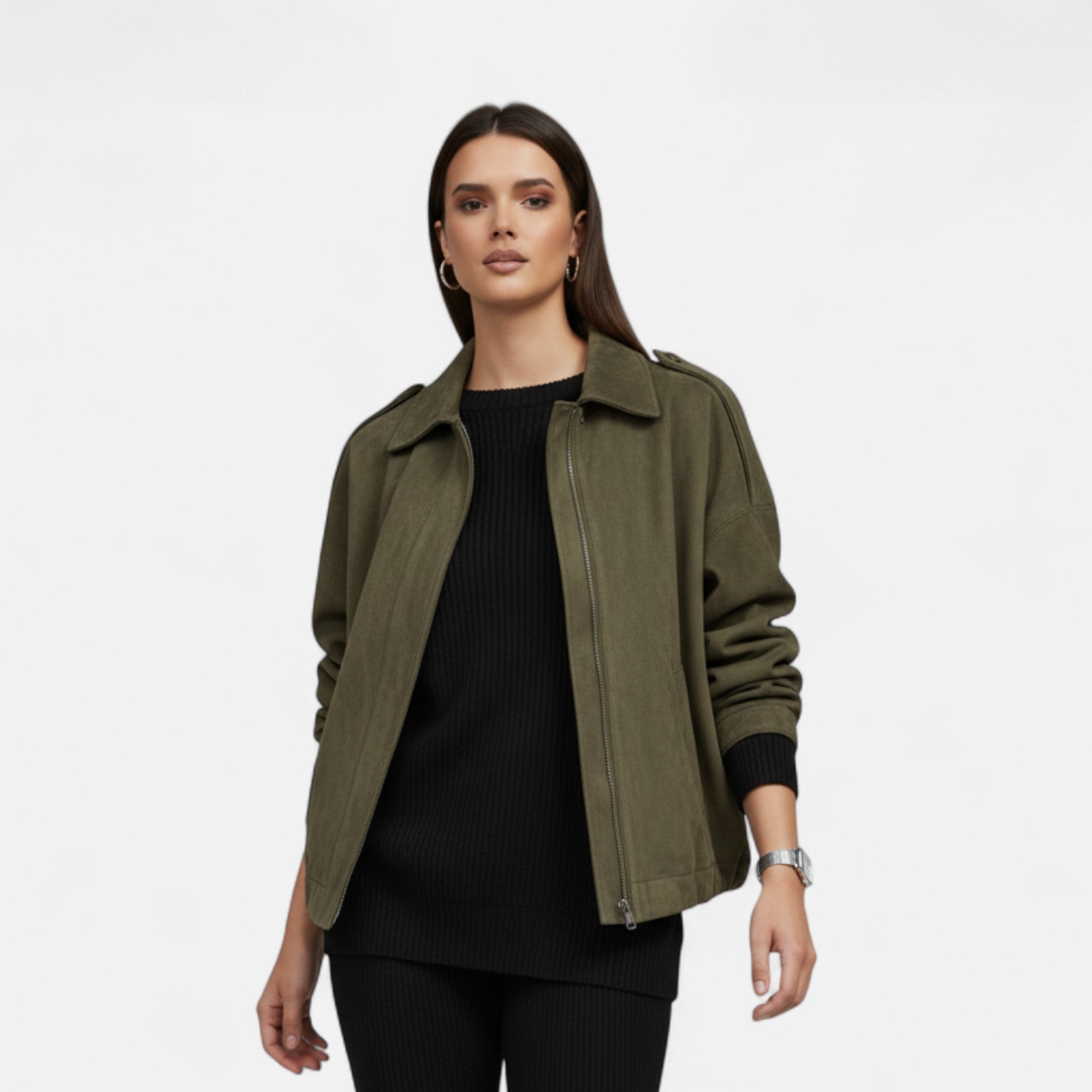 Chaqueta de Gamuza Clásica Mujer con Solapa