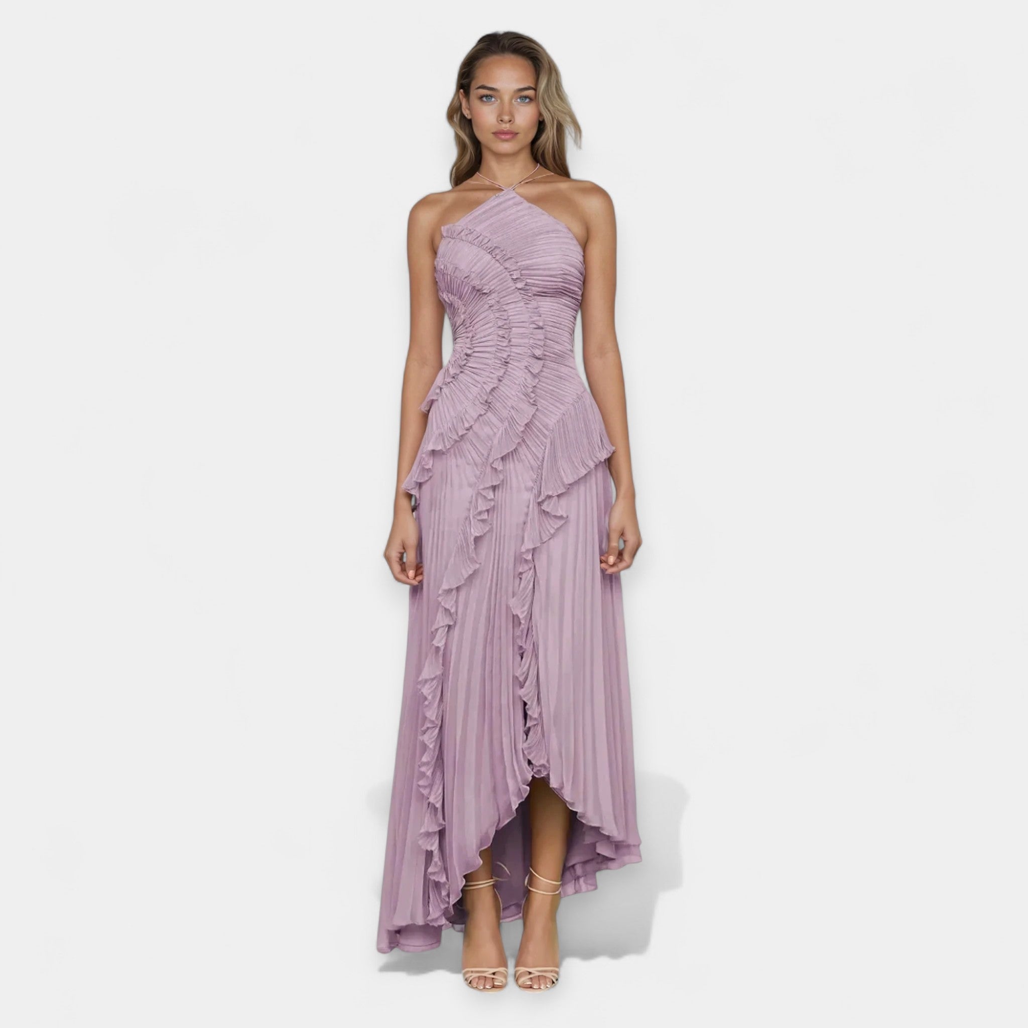 Vestido Midi Lila con Volantes