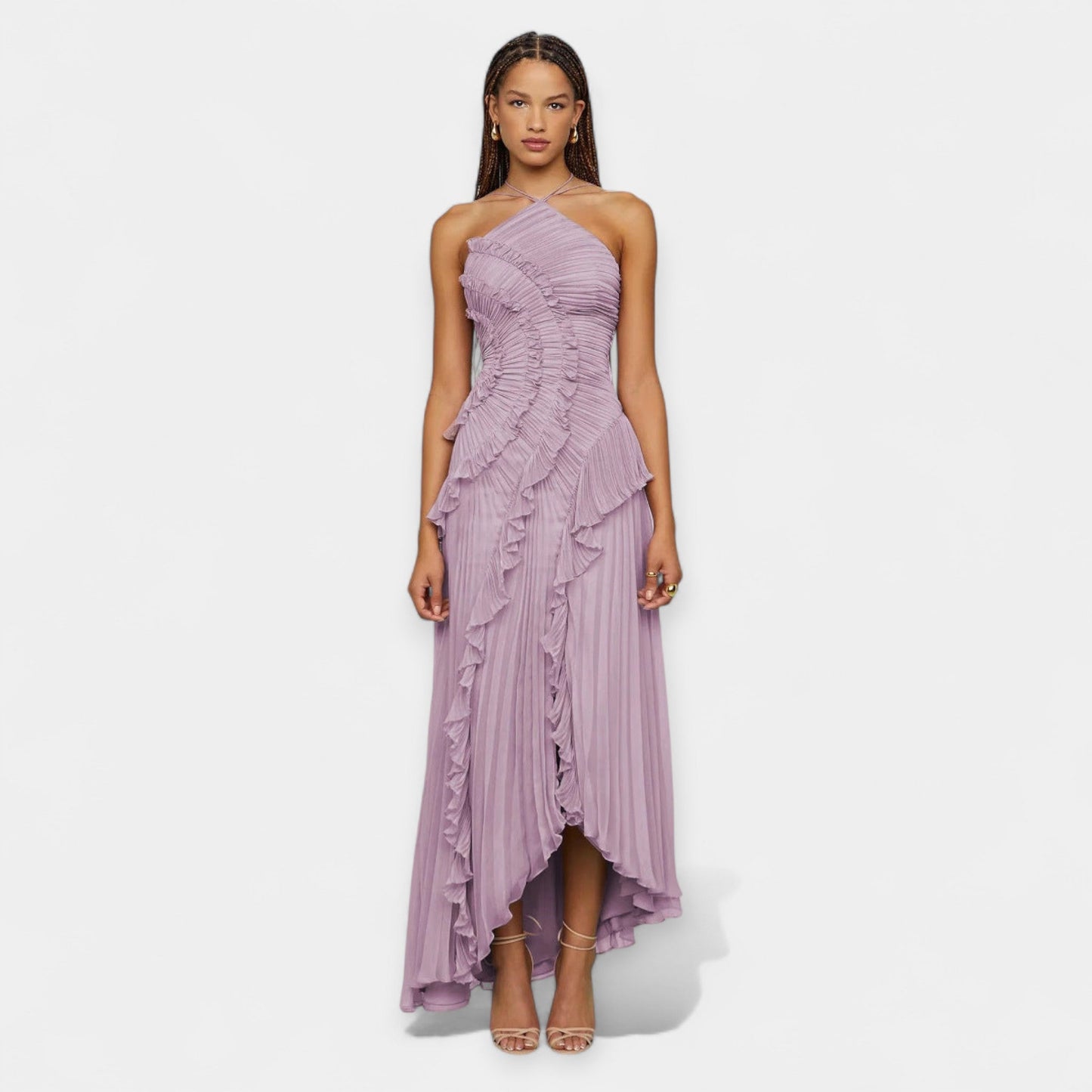 Vestido Midi Lila con Volantes