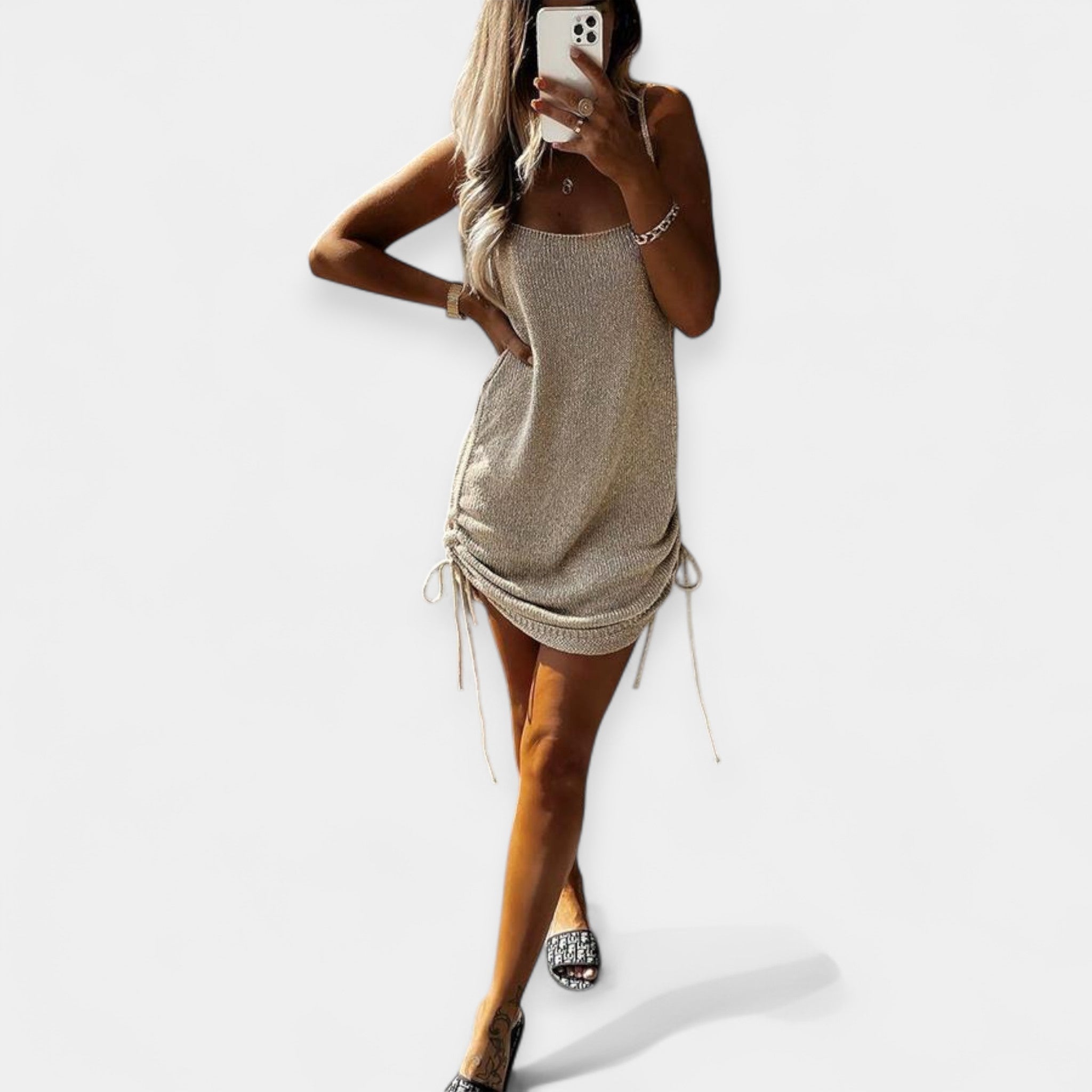 Αμάνικο Πλεκτό Φόρεμα με Δέσιμο