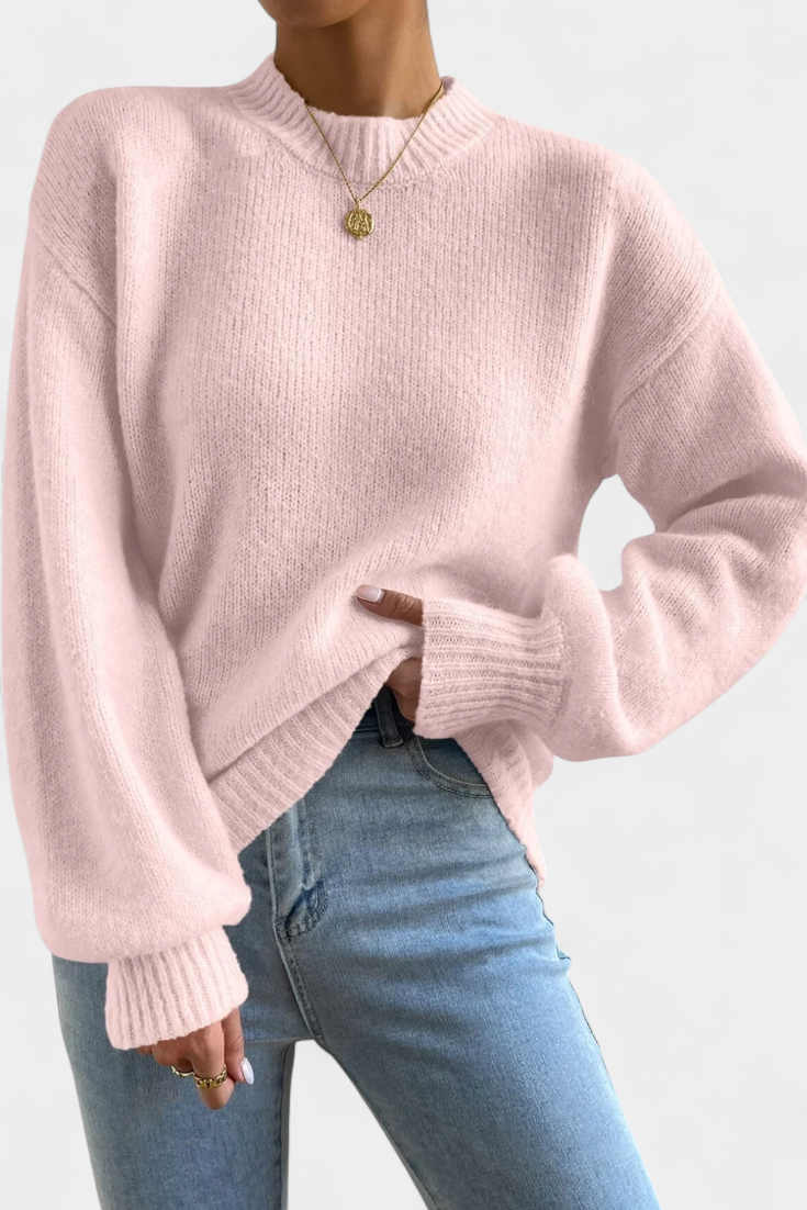 Jersey Redondo Con Mangas Globo Y Punto Acanalado Chic