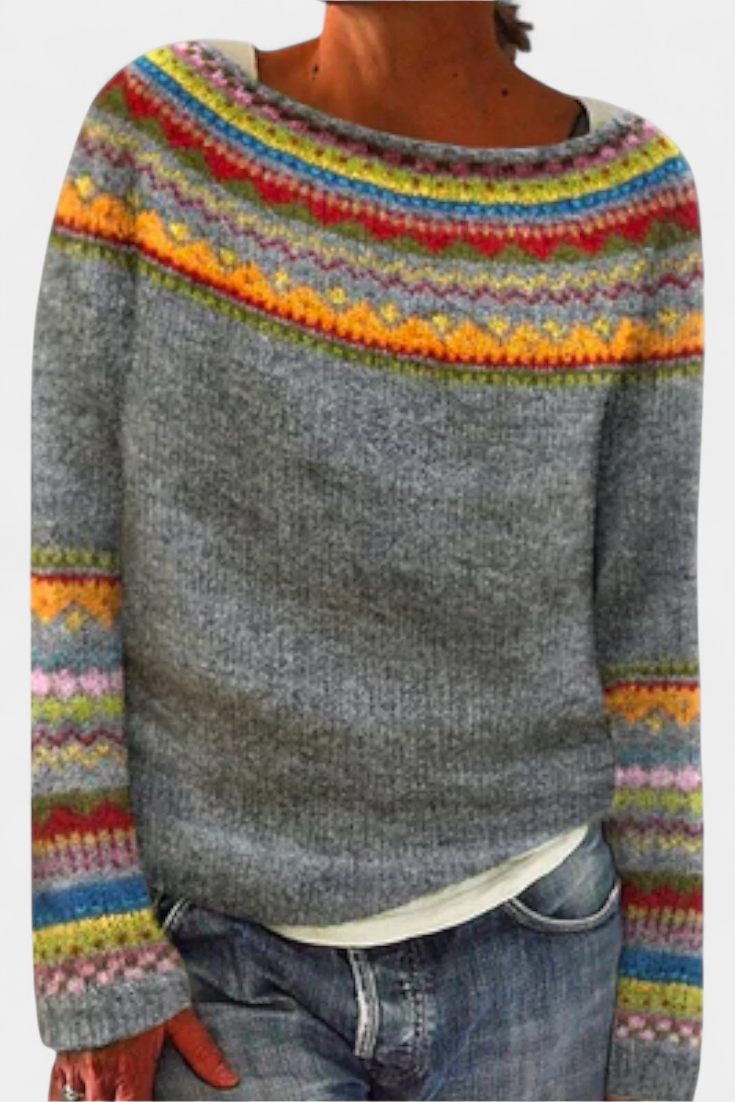 Jersey De Punto Estampado Nórdico Exclusivo Colorido Chic