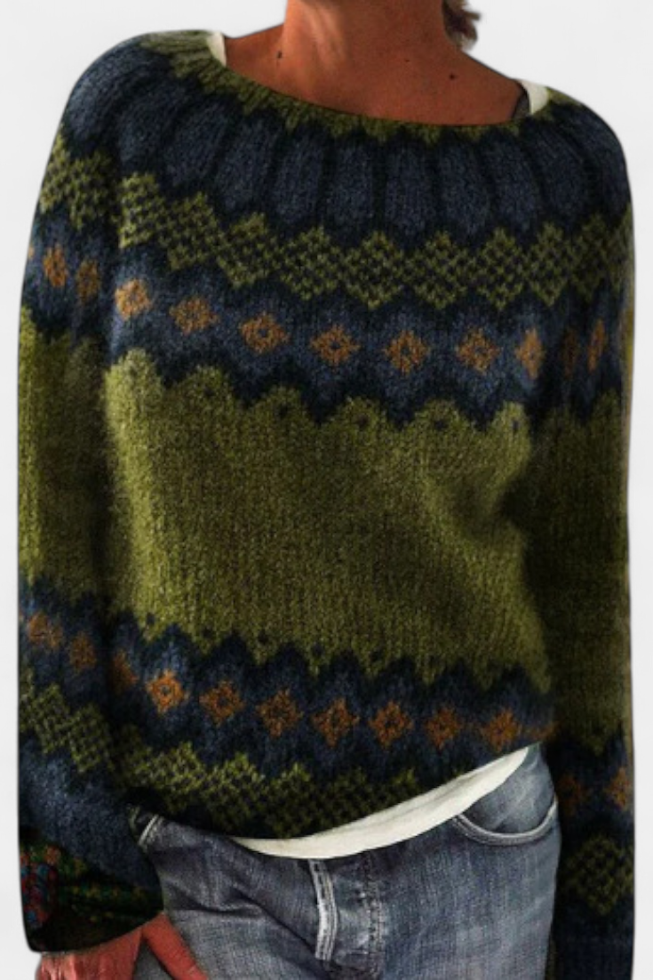 Jersey De Punto Estampado Nórdico Exclusivo Colorido Chic