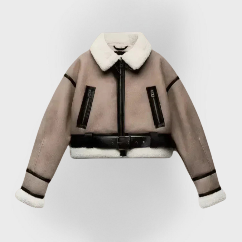 Chaqueta de cuero versátil de color caqui