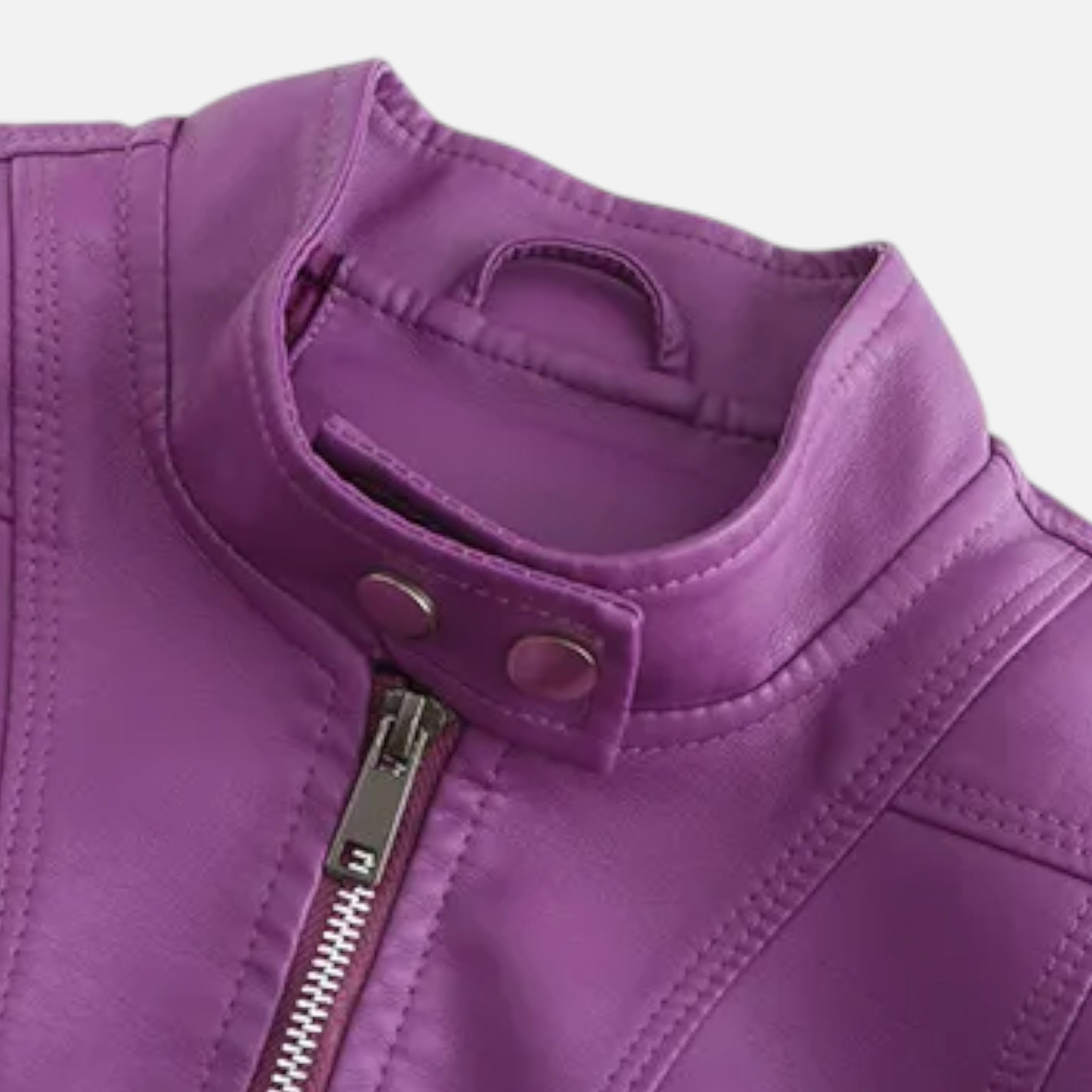 Chaqueta Corta Mujer Cuero PU Cuello Alto con Cinturón