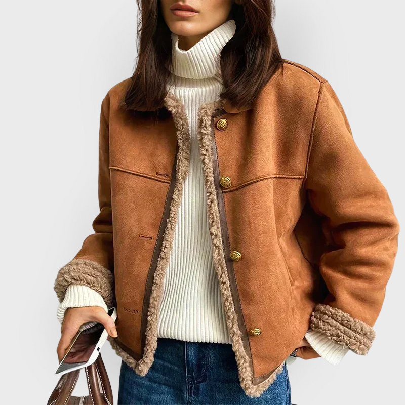 Chaqueta marrón cálida de cuero