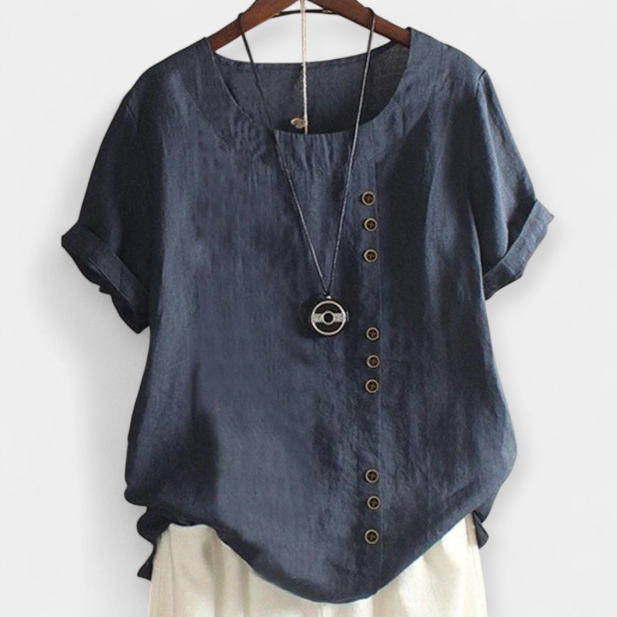Blusa con Botones y Mangas Cortas