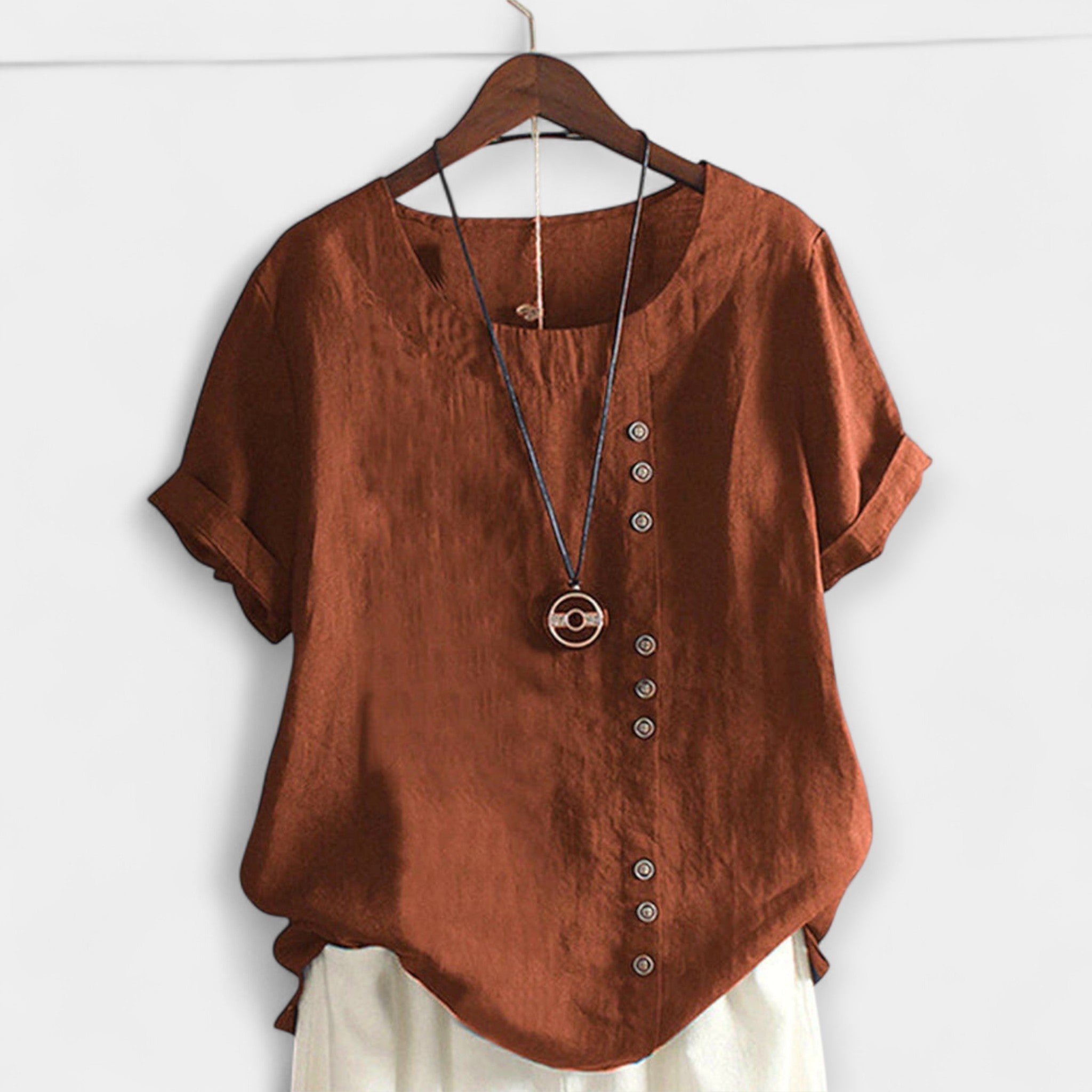 Blusa con Botones y Mangas Cortas