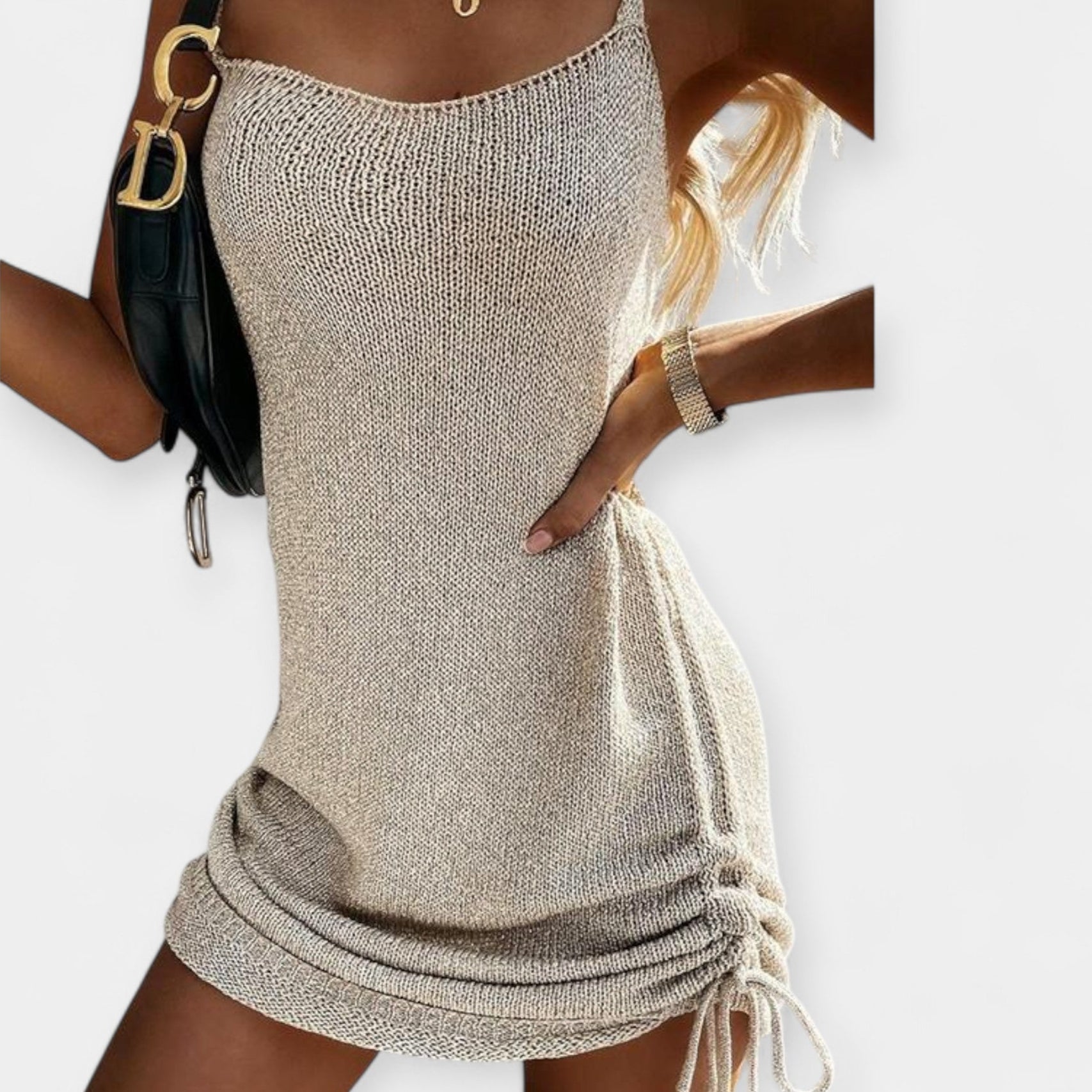 Αμάνικο Πλεκτό Φόρεμα με Δέσιμο