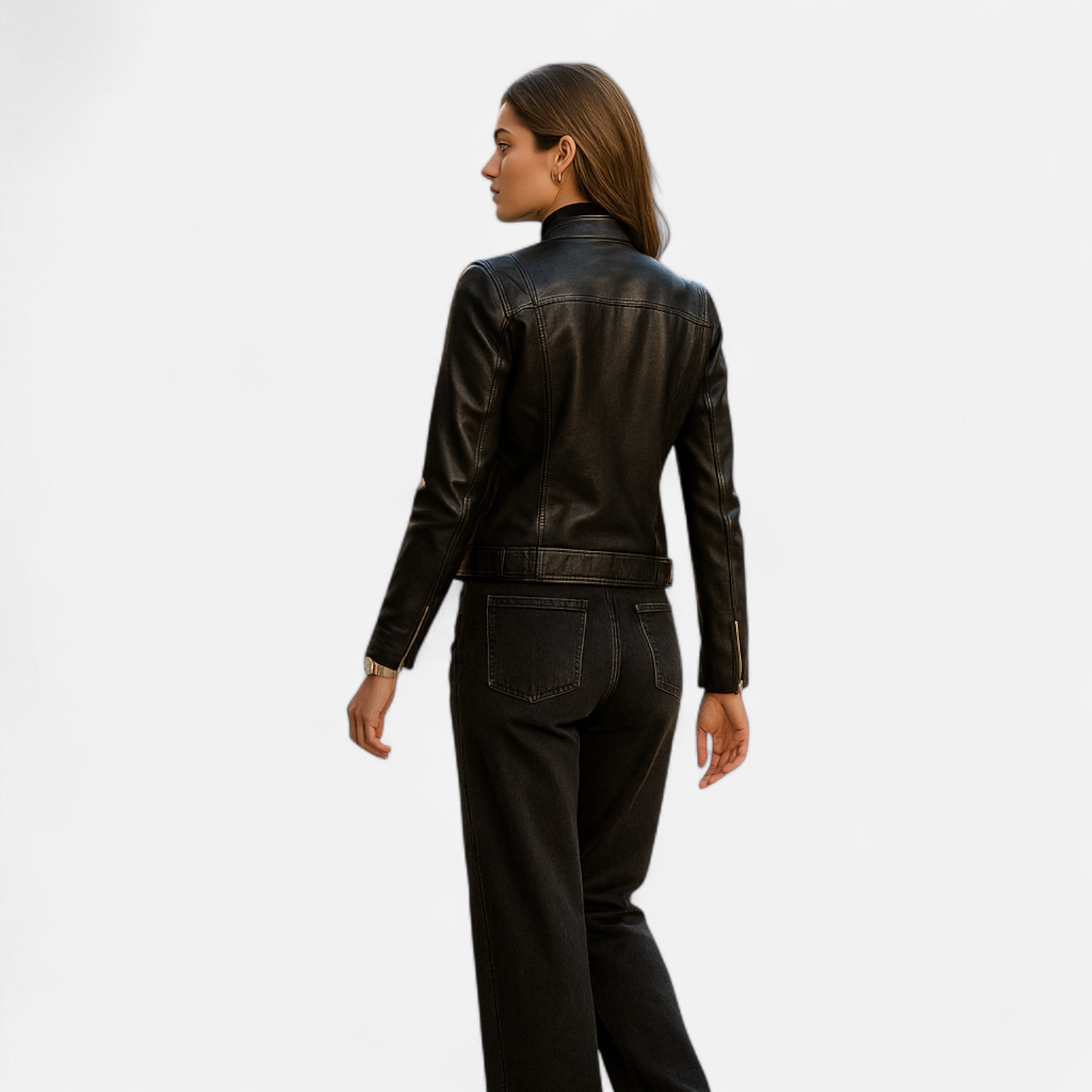 Eliaro Moda | Chaqueta Corta Mujer Cuero PU Cuello Alto con Cinturón