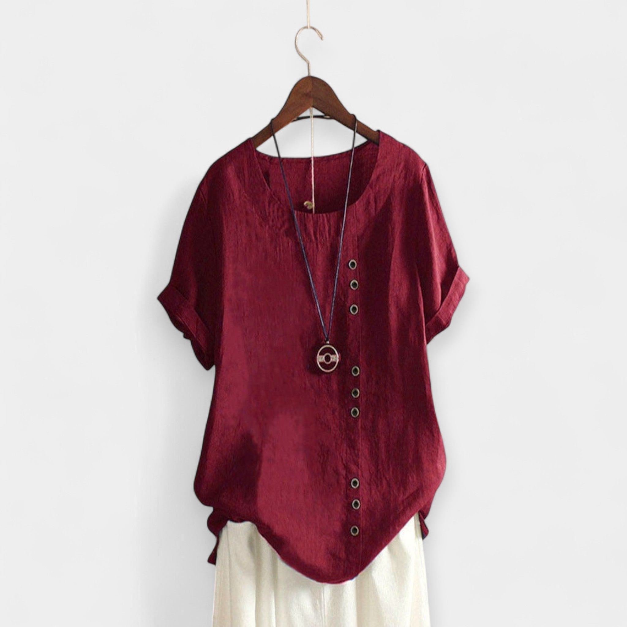 Blusa con Botones y Mangas Cortas