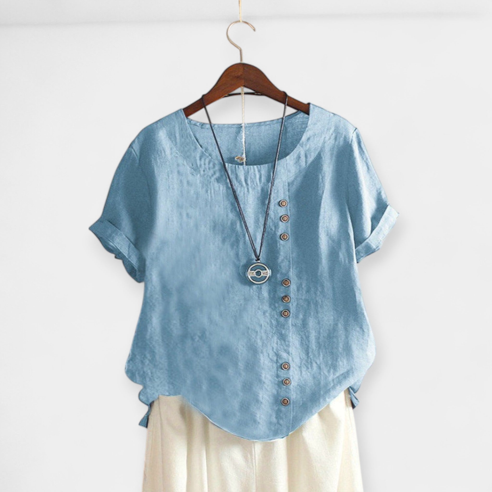 Blusa con Botones y Mangas Cortas