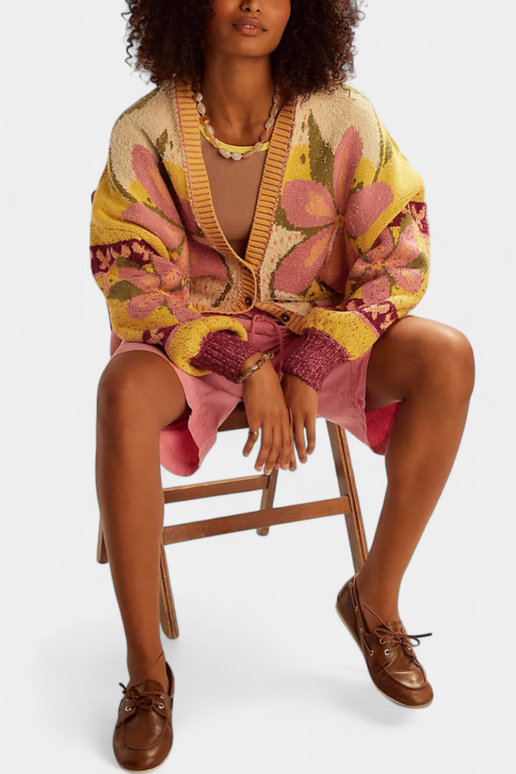 Casey Cárdigan de Punto con Bordado Floral que Enamora