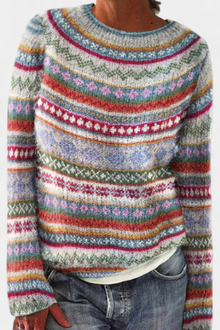 Jersey De Punto Estampado Nórdico Exclusivo Colorido Chic