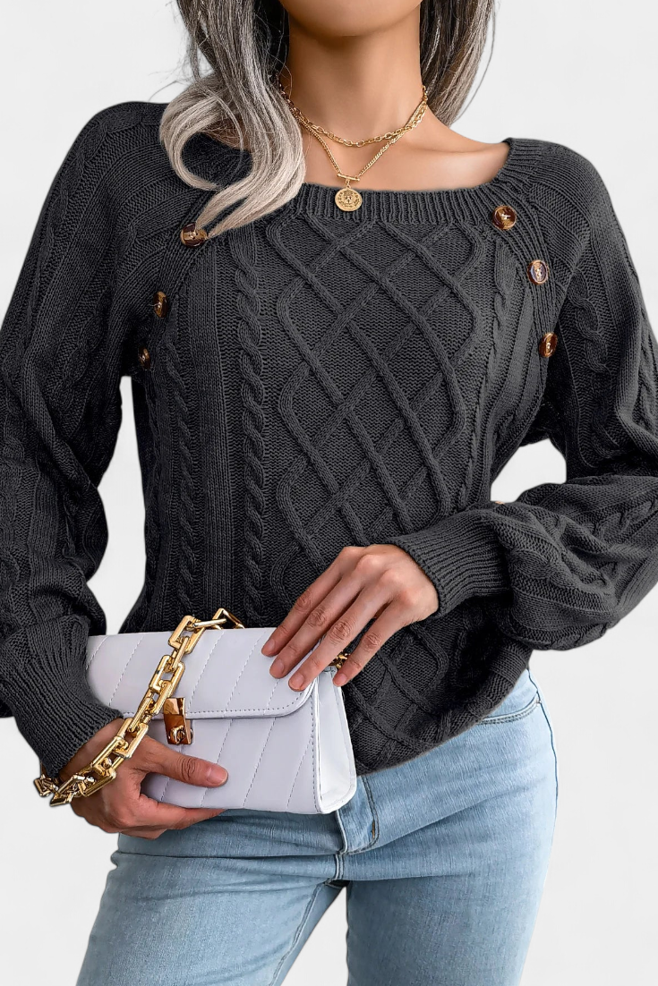 Suéter Punto Cuello Cuadrado Con Botones Chic Y Distinción