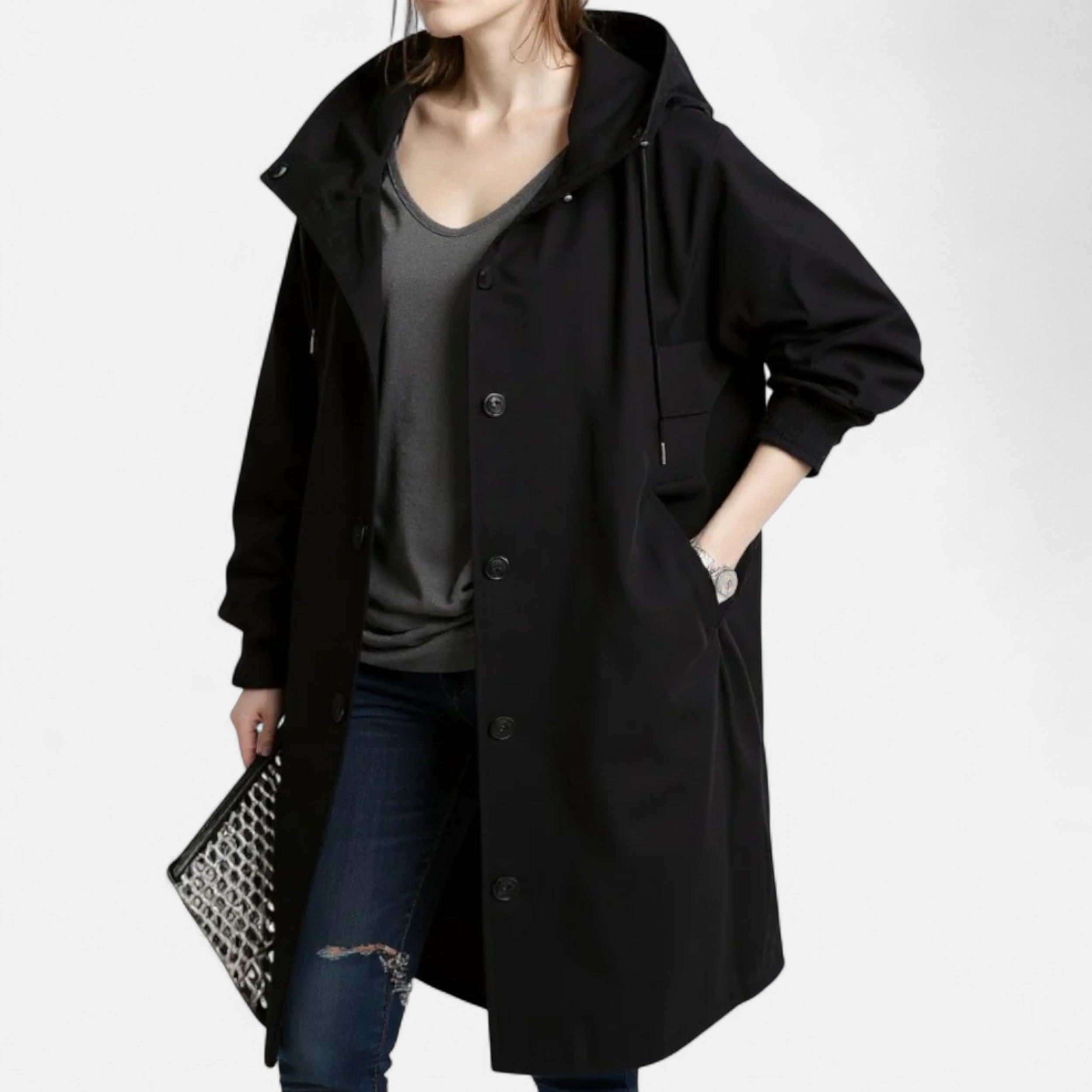 Gabardina Mujer con Capucha Impermeable Atemporal